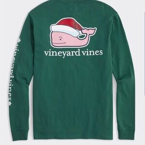 NWT Vineyard Vines boys logo Santa whale Long sleeve T-shirt gre…